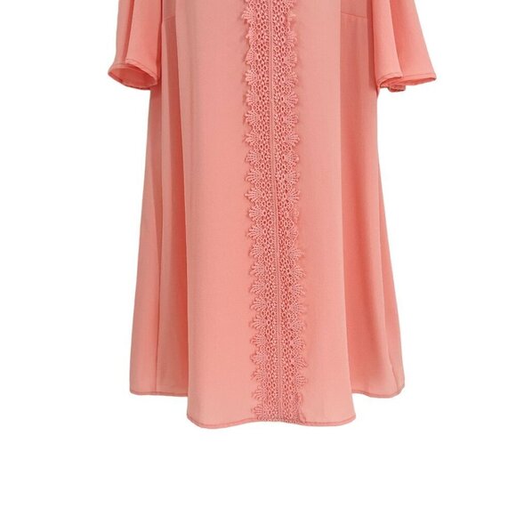 Sequin Hearts Coral Pink Floral Lace V-Neck Short Sleeve Tunic Dress Large - Picture 4 of 6